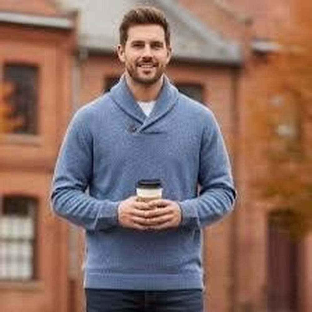 Tasso Elba blue‎ cotton shawl collar sweater Size XL